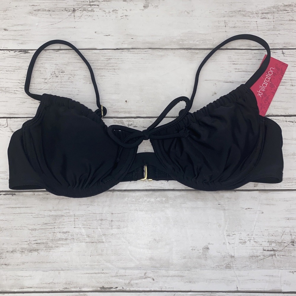 Xhilaration Bikini Top Womens Medium Black Solid Tie Swim Bra Target NEW M